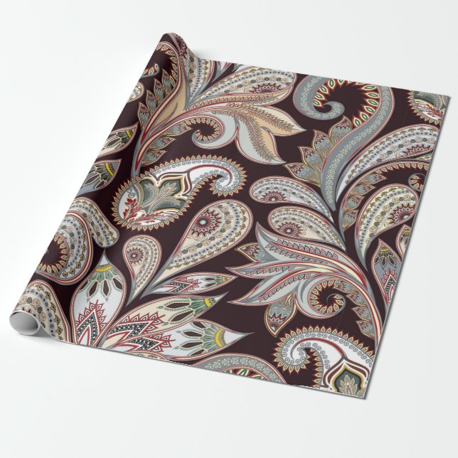Seamless bright pattern with ornate paisley wrapping paper (Unrolled)