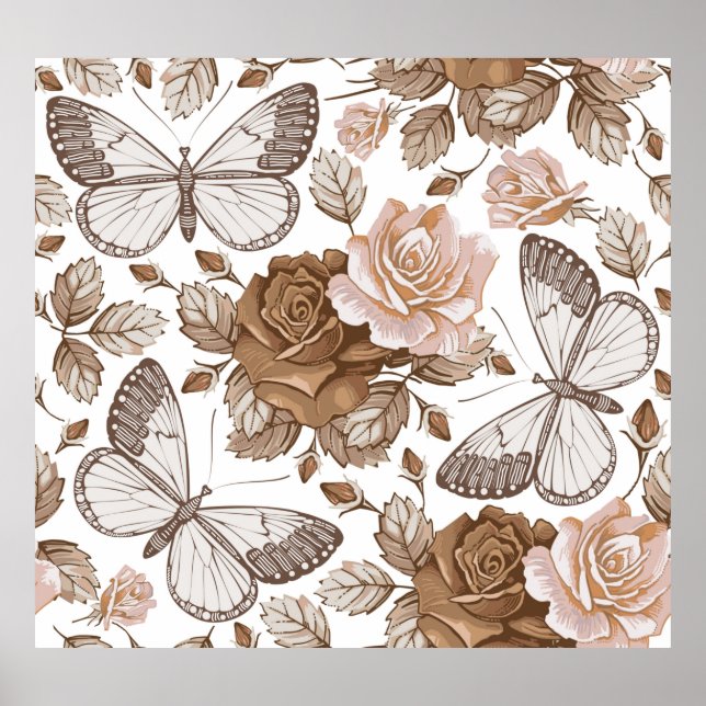 Seamless Butterflies moths insect fly. Flowers pat Poster (Front)