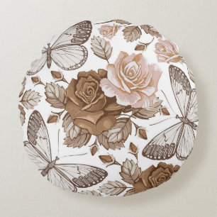 Seamless Butterflies moths insect fly. Flowers pat Round Pillow