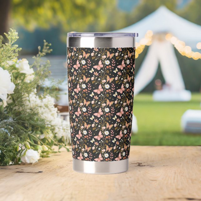 Seamless Butterflies Spring Flowers Pastel Pink  Insulated Tumbler (Wedding)