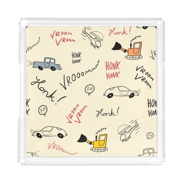 Seamless Car Drawings: Kids Bedsheet Acrylic Tray (Front)