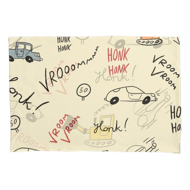 Seamless Car Drawings: Kids Bedsheet Pillow Case (Front)