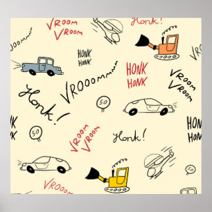 Seamless Car Drawings: Kids Bedsheet Poster