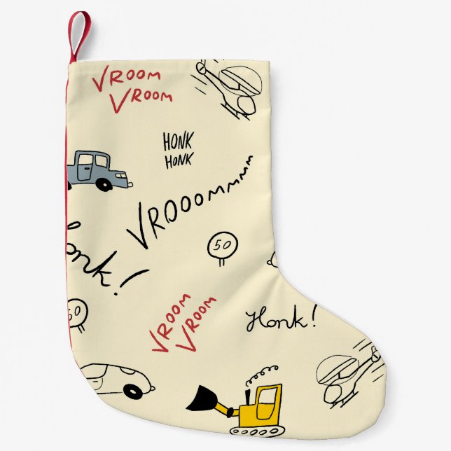 Seamless Car Drawings: Kids Bedsheet Small Christmas Stocking (Front)
