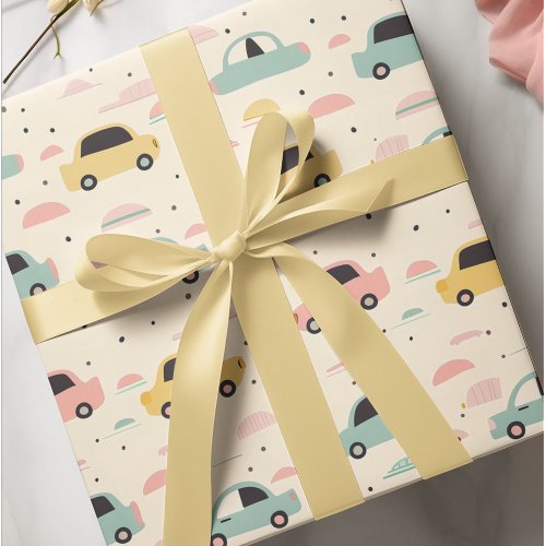 Seamless Cars Pattern for Pastel Lovers Wrapping Paper