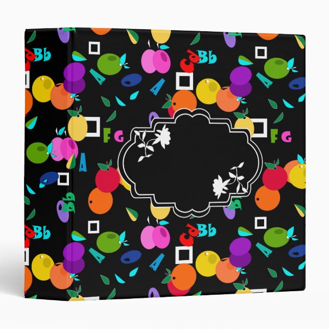 Seamless cartoon abstract kids fun cute fruits alp 3 ring binder (Front/Spine)