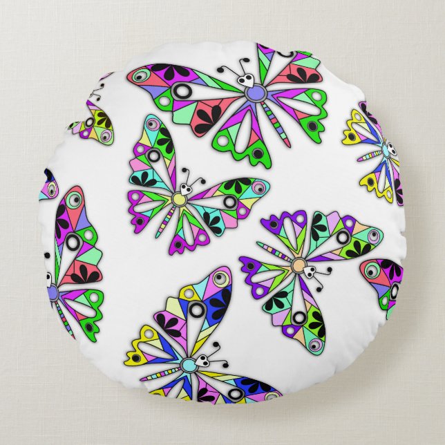 Seamless cartoon cute fun kids abstract buttefly p round pillow (Front)