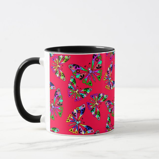Seamless cartoon kids abstract buttefly pattern re mug (Left)