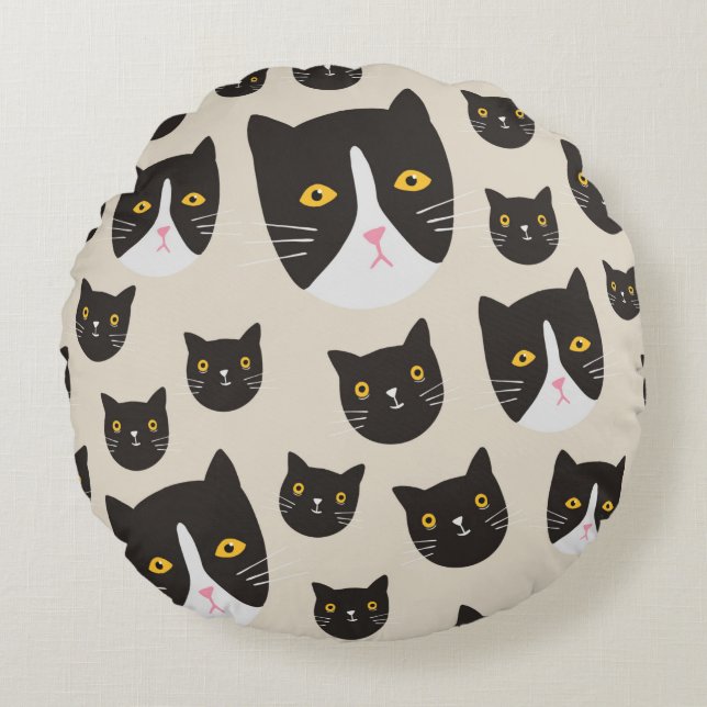 Seamless cat pattern/ round pillow (Front)