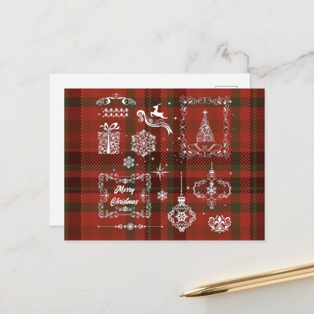 Seamless Checkered Christmas Decoration Red-white Holiday Postcard (Front/Back In Situ)
