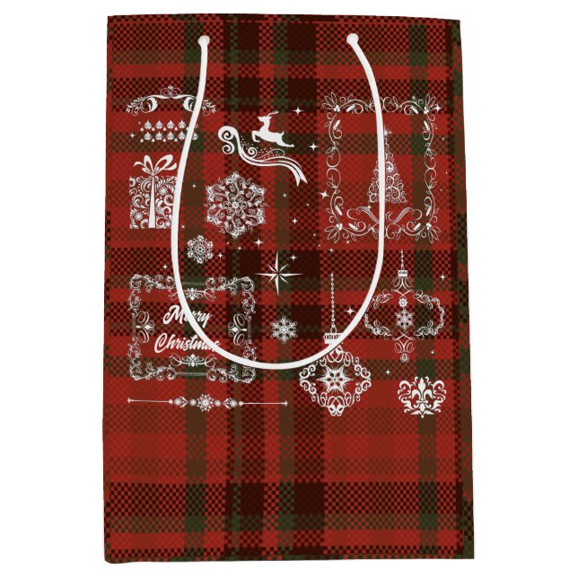 Seamless Checkered Christmas Decoration Red-White  Medium Gift Bag (Front)