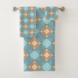 Seamless checkered plaid abstract squares geometri bath towel set