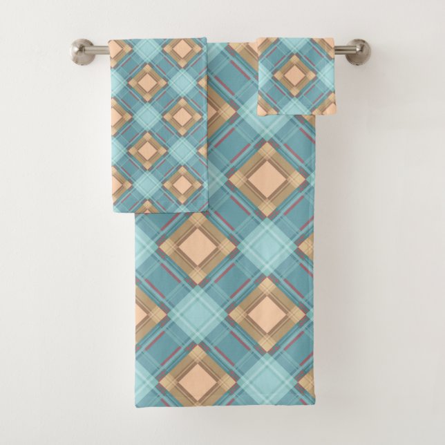 Seamless checkered plaid abstract squares geometri bath towel set (Insitu)
