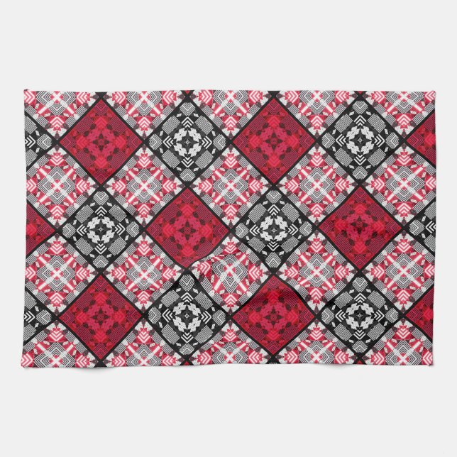 Seamless checkered plaid abstract squares geometri kitchen towel (Horizontal)