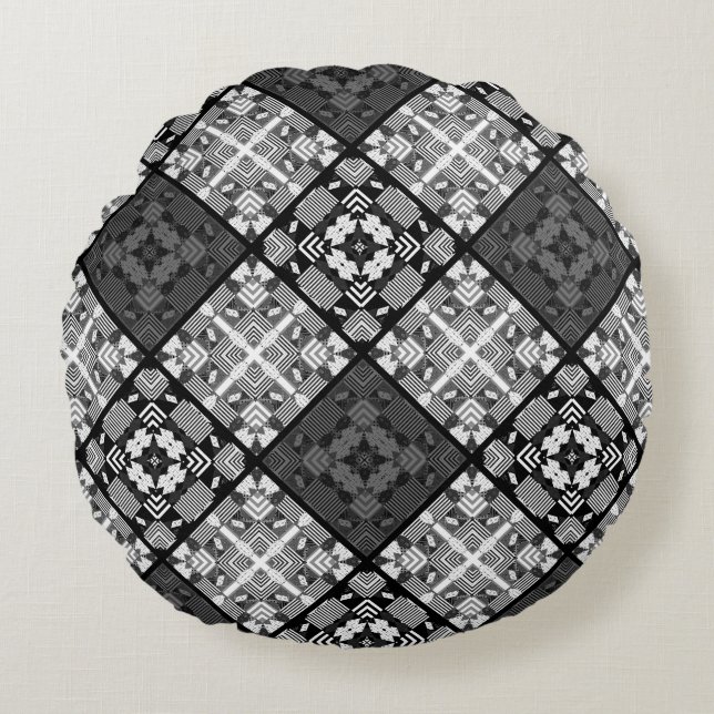 Seamless checkered plaid abstract squares geometri round pillow (Front)