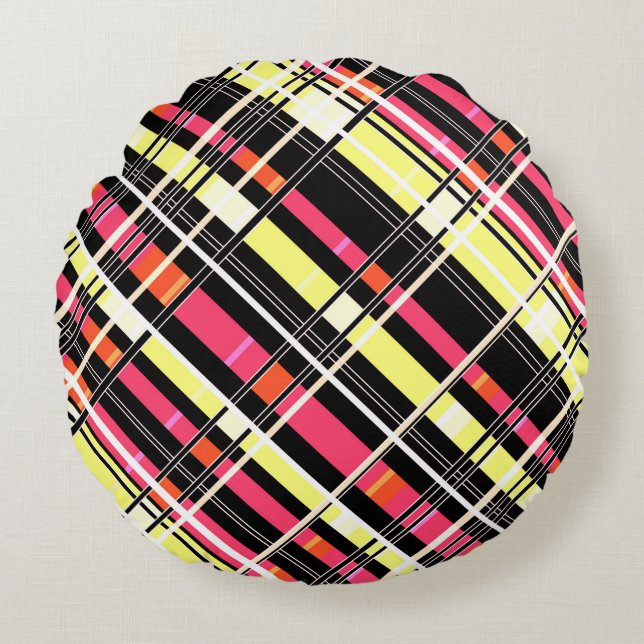 Seamless checkered plaid abstract squares geometri round pillow (Front)