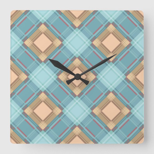 Seamless checkered plaid abstract squares geometri square wall clock (Front)