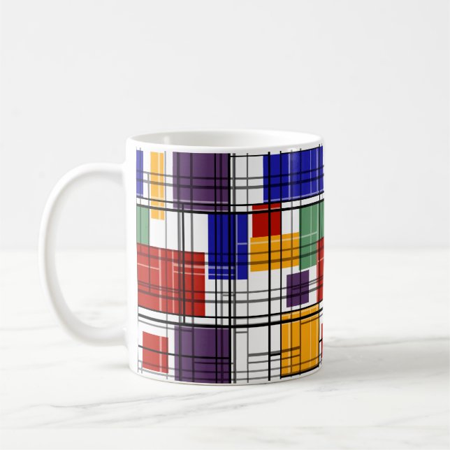 Seamless checkered plaid geometrical squares lined coffee mug (Left)