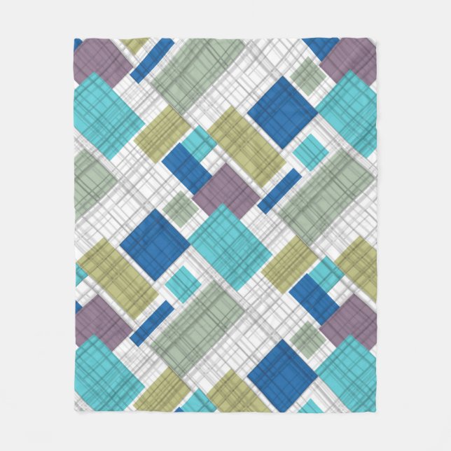 Seamless checkered plaid geometrical squares lined fleece blanket (Front)