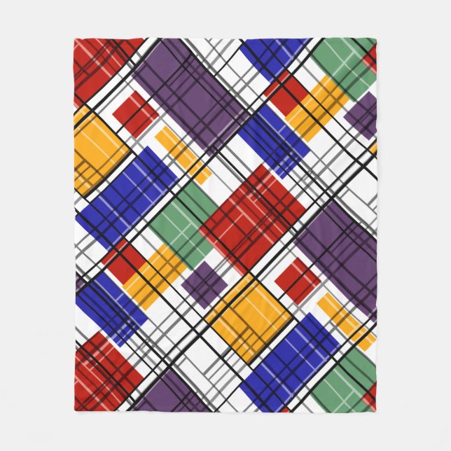 Seamless checkered plaid geometrical squares lined fleece blanket (Front)