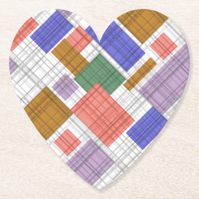 Seamless checkered plaid geometrical squares lined paper coaster (Front)