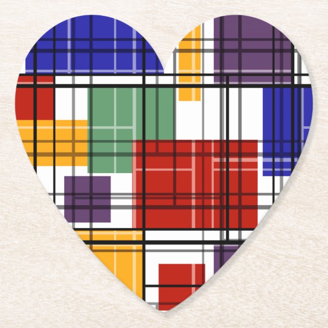 Seamless checkered plaid geometrical squares lined paper coaster (Front)