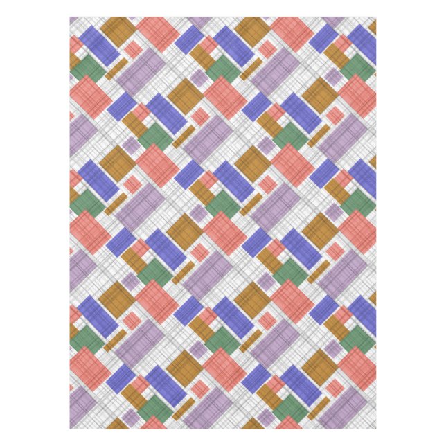 Seamless checkered plaid geometrical squares lined tablecloth (Front)