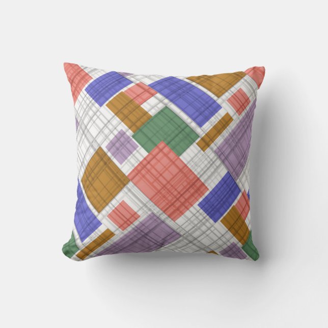 Seamless checkered plaid geometrical squares lined throw pillow (Front)