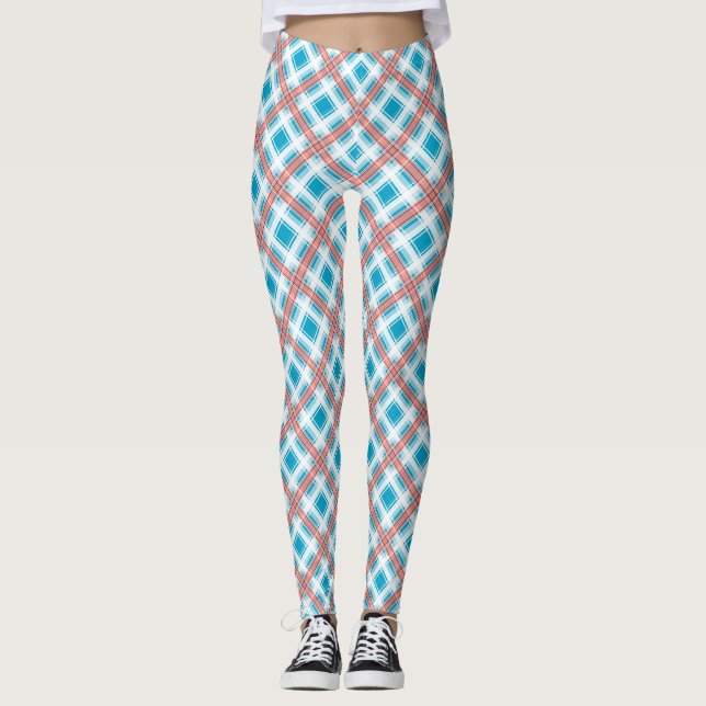 Seamless checkered plaid lined abstract pattern be leggings (Front)