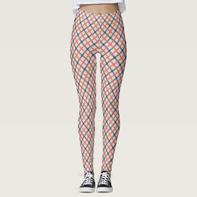 Seamless checkered plaid lined abstract pattern be leggings (Front)
