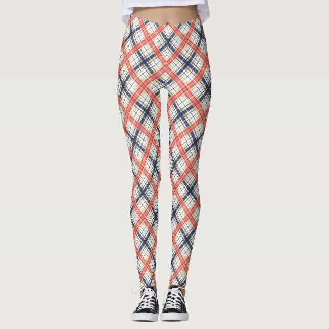 Seamless checkered plaid lined abstract pattern be leggings (Front)