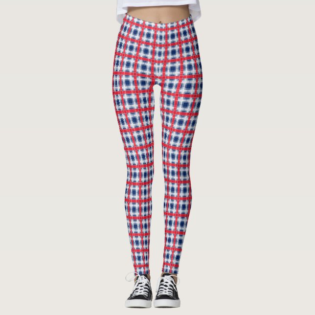 Seamless checkered plaid lined abstract pattern bl leggings (Front)