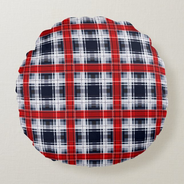 Seamless checkered plaid lined abstract pattern re round pillow (Front)