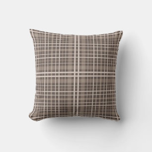 Seamless checkered plaid tartan beige brown patter throw pillow