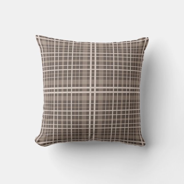 Seamless checkered plaid tartan beige brown patter throw pillow (Front)