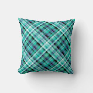 Seamless checkered plaid tartan blue greeb navy pa throw pillow