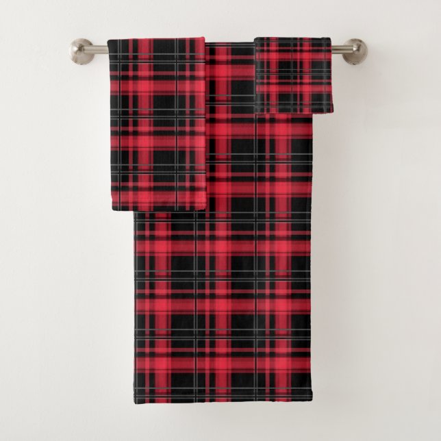 Seamless checkered plaid tartan lined striped patt bath towel set (Insitu)
