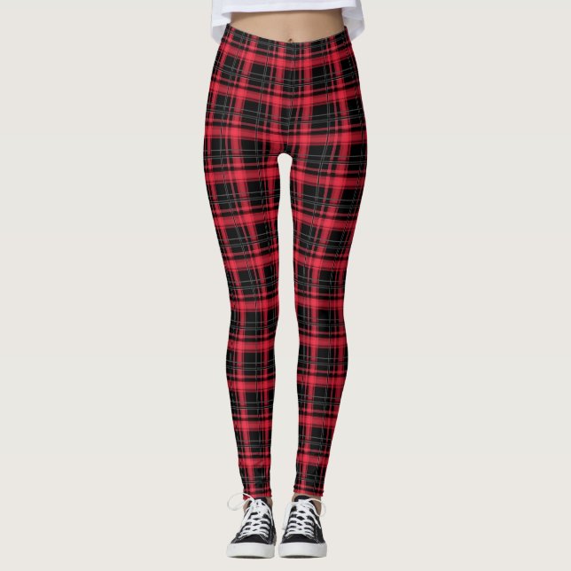 Seamless checkered plaid tartan lined striped patt leggings (Front)