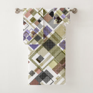 Seamless checkered plaid tartan pattern green brow bath towel set