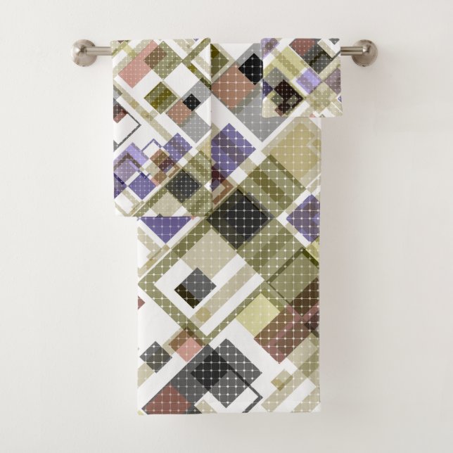Seamless checkered plaid tartan pattern green brow bath towel set (Insitu)