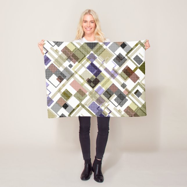 Seamless checkered plaid tartan pattern green brow fleece blanket (In Situ)