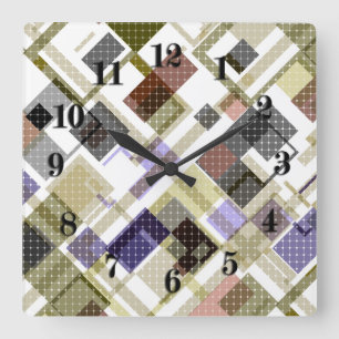 Seamless checkered plaid tartan pattern green brow square wall clock