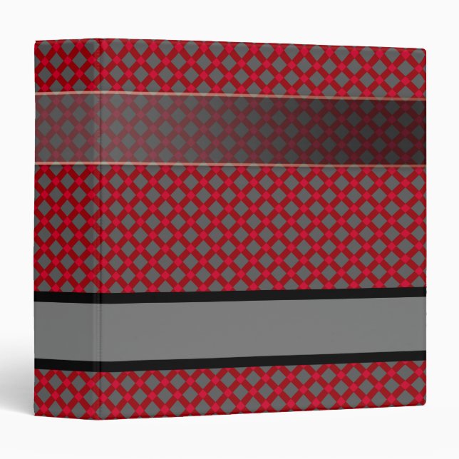 Seamless checkered plaid tartan pattern red gray 3 ring binder (Front/Spine)