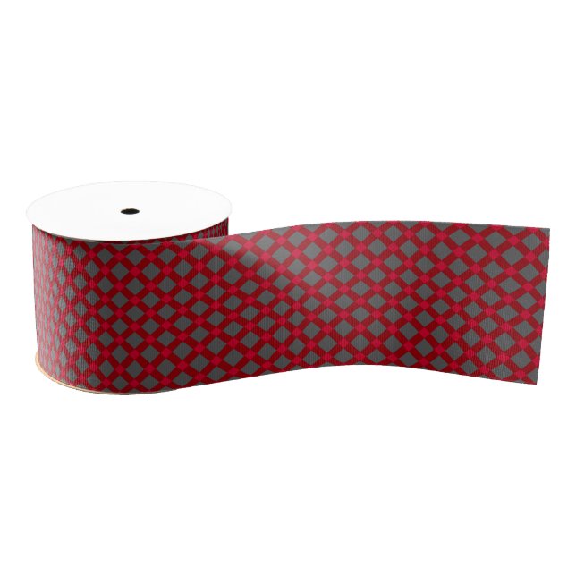 Seamless checkered plaid tartan pattern red gray grosgrain ribbon (Spool)