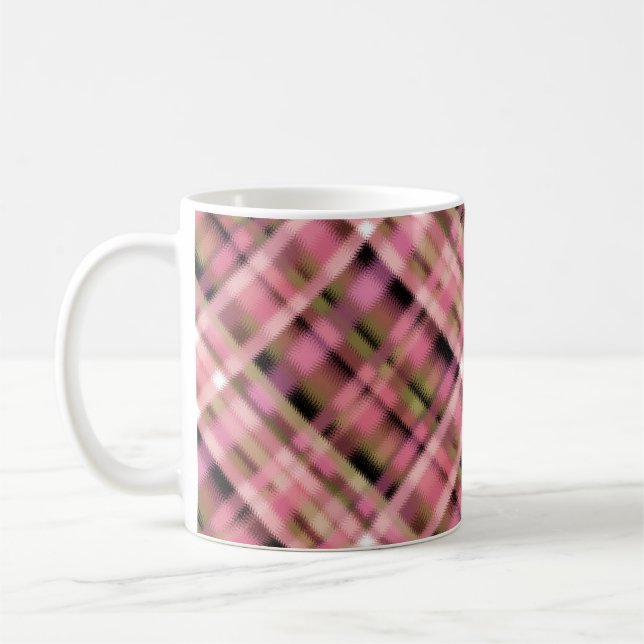 Seamless checkered plaid tartan pink black white p coffee mug (Left)