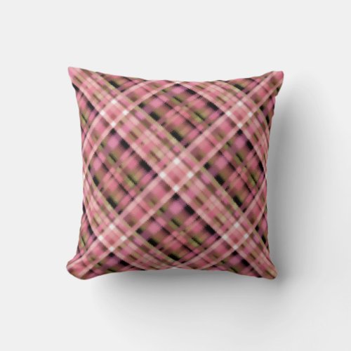 Seamless checkered plaid tartan pink black white p throw pillow
