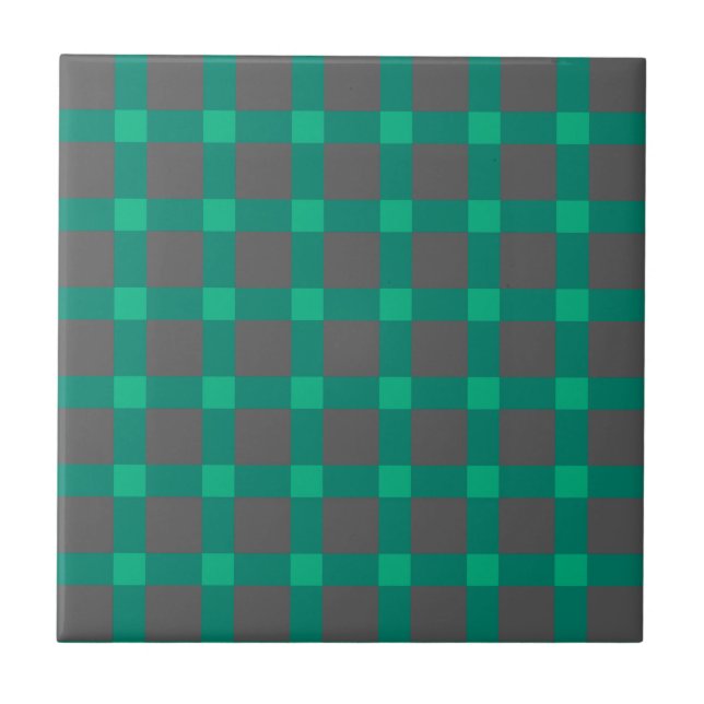 Seamless checkered plaid tartan scottish green gra ceramic tile (Front)