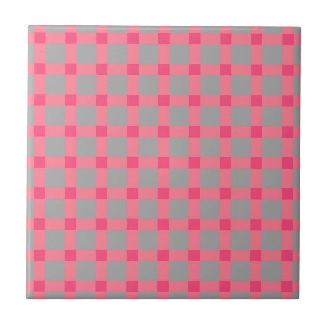 Seamless checkered plaid tartan scottish pink gray ceramic tile (Front)