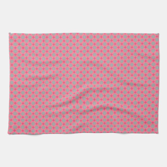 Seamless checkered plaid tartan scottish pink gray kitchen towel (Horizontal)