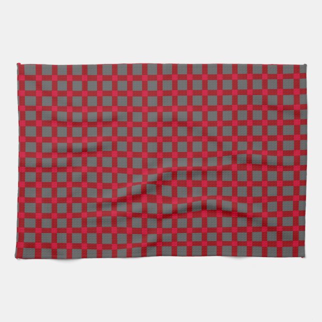 Seamless checkered plaid tartan scottish red gray kitchen towel (Horizontal)